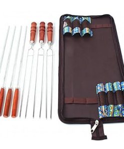 Camping Accessory Outdoor Picnic Stainless Steel BBQ Bake Needle Barbecue Fork U-Shaped Environmental Wooden Handle 7 Piece Set 2