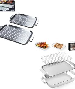 Grill Pans and Baking Pans Set, BBQ Grill Topper for Outdoor Grill, Stainless Steel Grilling Baskets and 3 PCS Stainless Steel Baking Sheets Set for Cookie, Cake,