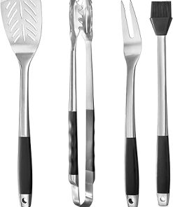 JHUS 4pc Stainless BBQ Grilling Utensil Tool Set, Griddle Accessories Grilling Accessories Grill Brush BBQ Accessories Smoker Grill Kitchen Set Grill Accessories Camping Grill Basting Brush 2