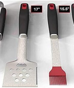 BBQ Grill Tools – Premium Grilling Set Kit – 4 Piece Utensils Spatula, Tongs, Fork, Basting Brush – Heavy Duty Stainless Steel Barbecue Accessories – Gift for Him Men 2