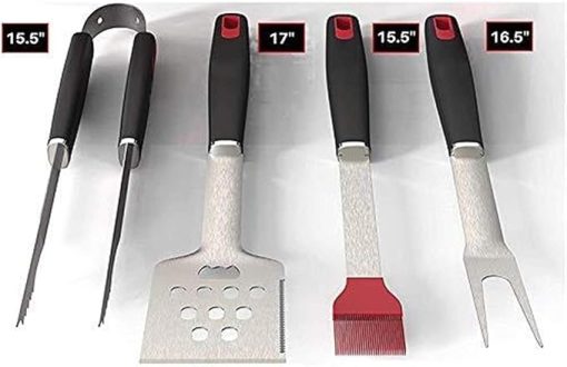 BBQ Grill Tools - Premium Grilling Set Kit - 4 Piece Utensils Spatula, Tongs, Fork, Basting Brush - Heavy Duty Stainless Steel Barbecue Accessories - Gift for Him Men - Image 2