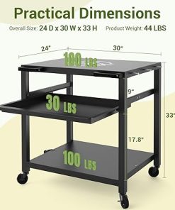 NUUK Outdoor Grill Prep Table 24″x30″ Metal Grill Cart Outside 3-Layer Pizza Oven Table Movable with Universal Wheels for BBQ Backyard Patio 2