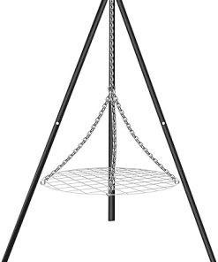FEBTECH- 55" Steel campfire Grill Grate Over Fire Pit with tripod stand - Tripod grilling Set - Tripod Grill For Campfire - Camping accessories For BBQ grill cooking - Camping Charcoal Grills Grate