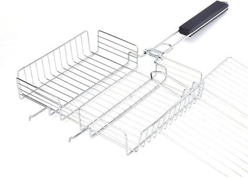 Non-Stick Rectangle Grilling Basket Folding BBQ Grill Vegetable Basket Set Black Wood Handle BBQ Meat Barbecue Accessories Tool - Image 2