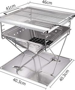 BBQ Grill Racks Portable Folding Charcoal Barbecue Desk, Reusable Mesh Stainless Steel Grill Rack for Table Camping Outdoor Garden BBQ Utensil 2