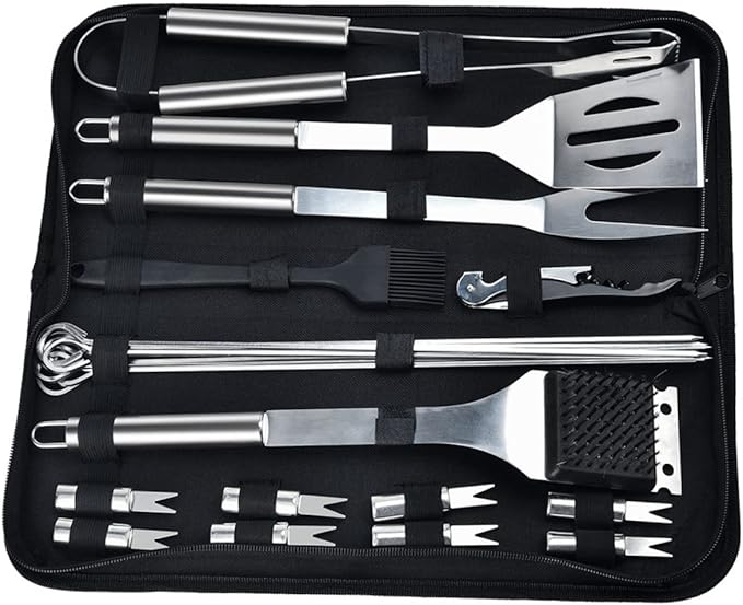 Complete BBQ Tool Kit 22pc Stainless Steel Grill Utensils BBQ Brush Fork Tongs Ideal for Camping Outdoor Complete BBQ Tool Kit 22pc Stainless Steel Grill Utensils BBQ Brush Fork Tongs Ideal for Camping Outdoor