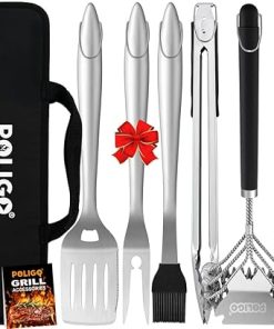POLIGO Wire Grill Brush And Scraper Bundle with 5 PCS BBQ Grill Accessories Set in Storage Bag And Grill Brush Bristle Free with Scraper - Grilling Set Ideal Christmas Birthday Gifts for Men Dad Women