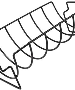ZJchao Rib Rack for Smoking, Rib Roast Rack Coated Chicken Steak Roasting Stand Beef Grill Barbecue Tool Chicken for Charcoal Grill Smoker or Gas, Black 2