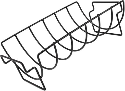 ZJchao Rib Rack for Smoking, Rib Roast Rack Coated Chicken Steak Roasting Stand Beef Grill Barbecue Tool Chicken for Charcoal Grill Smoker or Gas, Black - Image 2