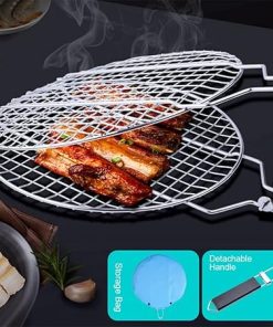 JSEIAJB Stainless Steel Round BBQ Grill Mesh Home Roast Bacon Grill Tool Iron Barbecue Accessories Non-Stick BBQ 2