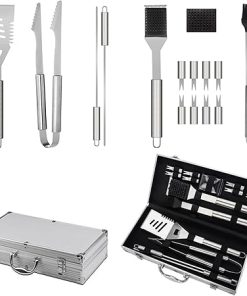 Barbecue Tools 16pcs Stainless Steel BBQ Grill Set Accessories Kit with Aluminum Storage Box for Outdoor Camping Family Picnic Party Father's Day