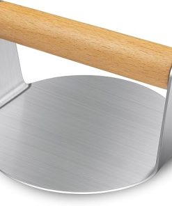 Stainless Steel Burger Press with Wood Handle, Anti-Scald Handle, 5.8 Inch Burger Smasher, Round Non-Stick Hamburger Press for Griddle, Griddle Accessories Kit for Flat Grill Cooking