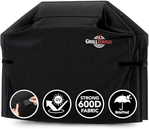 Heavy Duty BBQ Grill Cover for Outdoor Grill, 58 Inch – Waterproof, Weather Resistant, UV & Fade Resistant with Adjustable Straps – Gas Grill Cover for Weber, Genesis, Charbroil, etc. Black