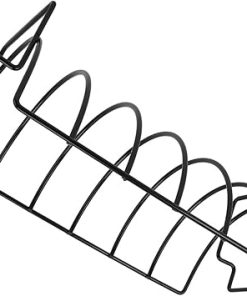 Rib Rack For Smoking, Chicken Rack Beef Ribs Grill Barbecue Tool Coated Chicken Steak Roasting Stand Roast For Charcoal Grill Smoker or Gas, Black