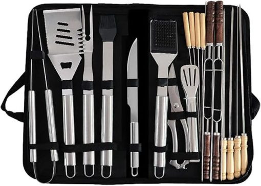 SEFAX Stainless Steel Grill Accessories, 20PCS BBQ Grill Tools Set with Storage Bag, Portable Grilling Utensil Kit for Travel, Picnics, RVs, Camping, BBQs
