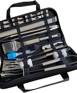28pc BBQ Tool Set Stainless Steel Camp Utensils Grill Accessories Barbecue Brush Fork Clamp Shovel