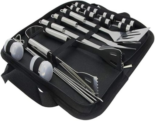 Jutagoss BBQ Grill Tool Set, Stainless Steel Barbecue Grilling Accessories with Carrying Case, Includes Spatula, Tongs, Skewers, 18 Pieces Set