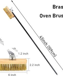 43 Inch Pizza Oven Copper Brush, Professional Cleaning Brass Bristle, With Stainless Steel Scraper, Commercial Household Kitchen Bake BBQ Tool, Long Aluminum Handle(Black) 2