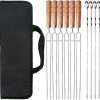 16.4 Inch Marshmallow Roasting Fork,10 Pcs Stainless Steel Multifunctional Outdoor Barbecue Skewer Sticks with Beech Wood Handle, for BBQ Camping Cookware Bonfire Grill Cooking