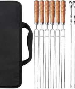 16.4 Inch Marshmallow Roasting Fork,10 Pcs Stainless Steel Multifunctional Outdoor Barbecue Skewer Sticks with Beech Wood Handle, for BBQ Camping Cookware Bonfire Grill Cooking