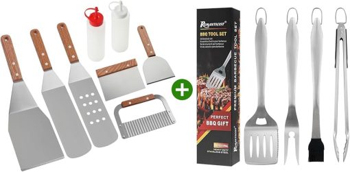 ROMANTICIST 8PC Professional Griddle Accessories Kit Bundle with Professional 4PC Heavy Duty Grill Accessories - Great Grill Gift on Birthday Wedding Father's Day Christmas