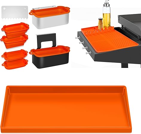Full-edge 17″ Silicone Griddlle Cover Mat – Silicone Tool Mat – Griddle Grease Cup Liners with Gate: 3 in 1 Grill Accessories for Blackstone Full-edge 17" Silicone Griddlle Cover Mat - Silicone Tool Mat - Griddle Grease Cup Liners with Gate: 3 in 1 Grill Accessories for Blackstone