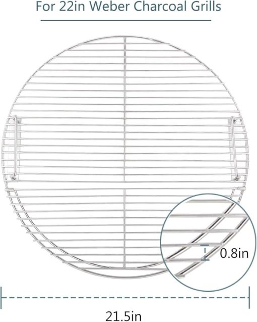 KAMaster 304 Stainless Steel Hinged Cooking Grate for 22 in Weber Charcoal Grills 21.5 in Round Hinged Cooking Grid Grill Accessory Replaces for Weber Original Kettle Series - Image 2