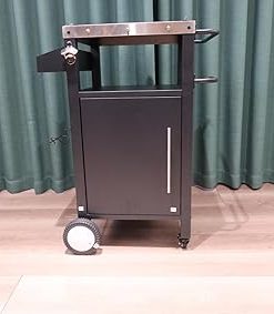 Outdoor Grill With Storage, Rolling Bbq Bar, Patio With Hooks & Spice Rack For Grilling Accessories, Black + Silver (1 Door) (1 Doors) 2