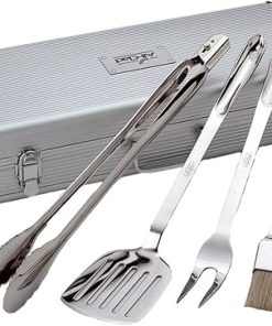 All-Clad Professional Tools with Case Stainless Steel BBQ Tool Set 4 Piece Pots and Pans, Cookware Silver