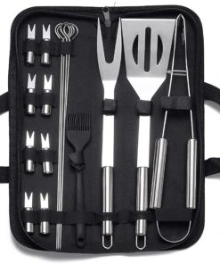 Generic Grilling Accessories Kit Grill Tools Set, 16PCS Stainless Steel Grill Tools Set with Carry Bag, Barbecue Tools, Utensils for Outdoor Camping，Gift for Grilling Lover Outdoor