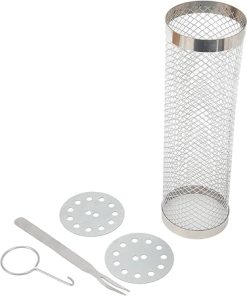 Barbecue Basket Cylinder Grill Basket Rolling Grilling Basket Portable Camping Barbecue BBQ Tools BBQ Grill Accessories with Hook Fork for Vegetables Fish (Stainless steel 2)