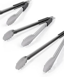 3-Pack of Extra Long Heavy Duty Tongs for Grilling | Dual Sided Stainless Steel Grill Tongs for Outdoor Grill and Kitchen Cooking | 3-Sided Handle Grip | 16 Inch, 20 Inch, 24 Inch