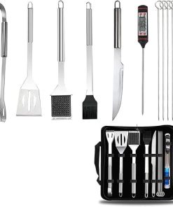 8pcs Grill Accessories BBQ Tools, Stainless Steel Grilling Tools, BBQ Accessories Tool Set with Carrying Bag & Thermometer, for Foodies, Barbecue Fans, Cooks, C 2