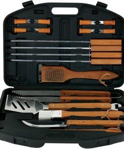 Mr. Bar-B-Q 18-Piece Deluxe Grill Tool Set, Stainless Steel BBQ Grilling Accessories, Tongs, Spatula, Fork, Brush w/Wooden Handle for Backyard Barbecue & Camping Trip, Best Grilling Gifts for Men Dad