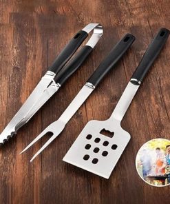 MaGiLL 3 Piece BBQ Accessories Set Stainless Steel Silver BBQ Fork BBQ Tongs Tongs Kitchen Spatula 2