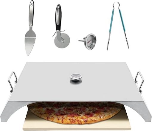 Stainless Steel Pizza Oven Kit Pizza Oven for Grill Outdoor Pizza Oven Cordierite Ceramic Pizza Stone Universal Grill Top Pizza Oven Pizza Baking Tool Kit for 12In Pizzas (Set of 6)| US STOCK