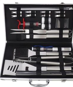 24pcs BBQ Accessories Stainless Steel Barbecue Tools with Grill Mats Aluminum Storage Box Outdoor Barbecue Grill Utensils Set for Camping Family Picnic Party Father's Day