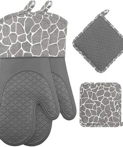 Oven Mitts and Pot Holders Set 4-Piece Set Cooking Gloves Kitchen Counter Trivet Mats Oven(E)