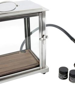 Crafthouse by Fortessa Professional Barware by Charles Joly, Smoking Box for Drinks and Food with Handheld Smoker and 4 oz. of Wood Chips, Stainless Steel and Glass, Clear/Black