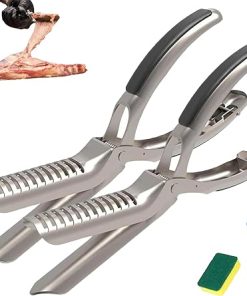 Rib Membrane Remover Stainless Steel Tool Kit, Ergonomic Design BBQ Rib Prep Pro Tool for Easy Membrane Removal with Brush & Dishcloth,Dishwasher Safe BBQ Accessories (2pc)