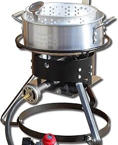 Metal-Fusion Import Outdoor Fish Fryer with Recipe Booklet, 10 Quart Aluminum Fry Pan, and Burner for Outdoor Fryer Accessories, Multicolor