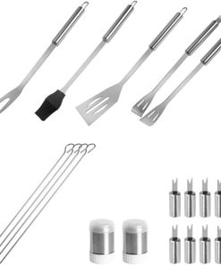 Large Grill Accessories Generic Barbecue Tools 18pcs Stainless Steel BBQ Grill Set Barbecue Utensil Accessories Kit for Outdoor with Storage Bag for Camping Family Picnic Party Father's Day