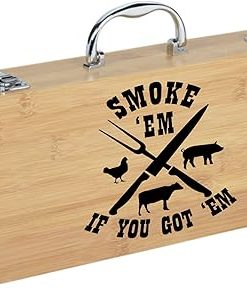 3-Piece BBQ/Grilling Set, Includes Spatula, Fork, & Tongs, Tools Come Inside a Beautifully Engravable Bamboo Case with Stainless Steel Clips & Handle, Customize Your Own Now! 2