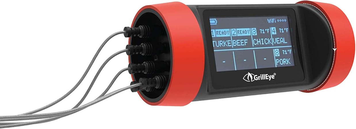 GrillEye GE0003 Pro Plus Grilling & Smoking Thermometer with Hybrid-Wireless Technology & Cloud Monitoring, Red Black GrillEye GE0003 Pro Plus Grilling & Smoking Thermometer with Hybrid-Wireless Technology & Cloud Monitoring, Red Black
