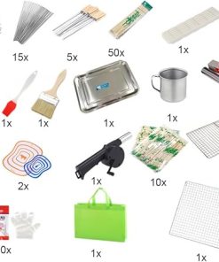 160pcs BBQ Grill Accessories Set for Outdoor Camping, BBQ Utensils Kit with Brush,Sticks,Grill Net, Food Clips, Chopsticks, Food Tray 2