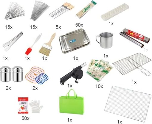 160pcs BBQ Grill Accessories Set for Outdoor Camping, BBQ Utensils Kit with Brush,Sticks,Grill Net, Food Clips, Chopsticks, Food Tray - Image 2