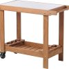 Outdoor Grill Cart Table with Metal Top, 43.3 x 19.7 inch, 2-Shelf Storage, Wheels, Brown