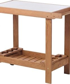 Outdoor Grill Cart Table with Metal Top, 43.3 x 19.7 inch, 2-Shelf Storage, Wheels, Brown