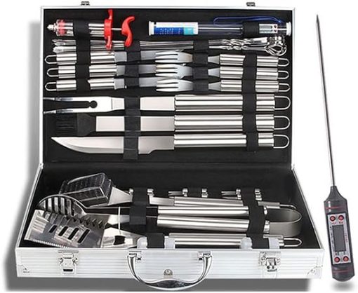 KANDUO BBQ Tool Aluminum Carrying Case, Deluxe Grill Set,32PCS Stainless Steel Grill Accessories with Thermometer,for Camping/Backyard Barbecue - Perfect Grill Gifts for Men