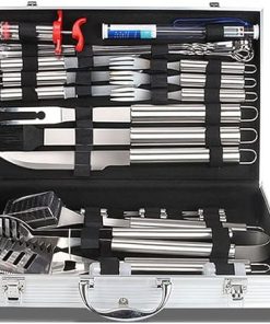 BBQ Tool Aluminum Carrying Case, Deluxe Grill Set,32PCS Stainless Steel Grill Accessories with Thermometer,for Camping/Backyard Barbecue
